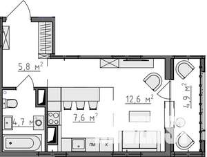 Студия квартира, вторичка, 33м2, 5/9 этаж