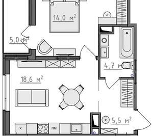 1-к квартира, вторичка, 45м2, 7/9 этаж