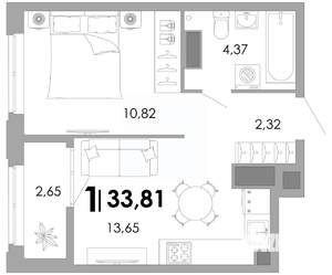 1-к квартира, вторичка, 34м2, 10/17 этаж