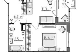 1-к квартира, вторичка, 40м2, 4/9 этаж