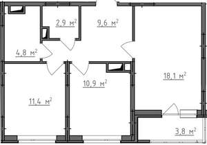 2-к квартира, вторичка, 60м2, 8/9 этаж