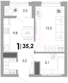 1-к квартира, вторичка, 35м2, 4/17 этаж
