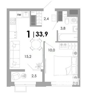1-к квартира, вторичка, 34м2, 3/16 этаж