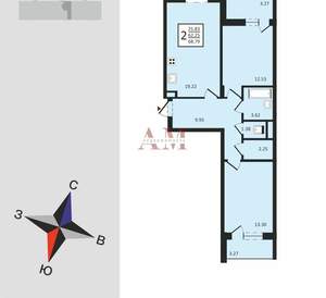 2-к квартира, вторичка, 69м2, 4/8 этаж