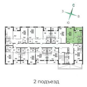 1-к квартира, строящийся дом, 39м2, 15/17 этаж