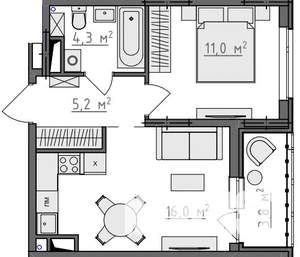 1-к квартира, вторичка, 39м2, 9/9 этаж