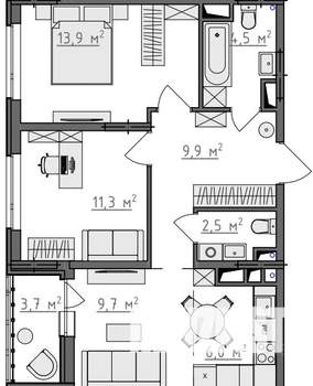2-к квартира, вторичка, 60м2, 8/9 этаж
