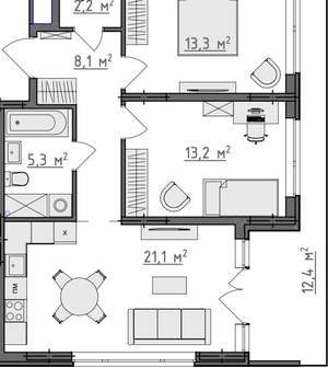 2-к квартира, вторичка, 67м2, 1/9 этаж