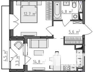 1-к квартира, вторичка, 41м2, 5/9 этаж