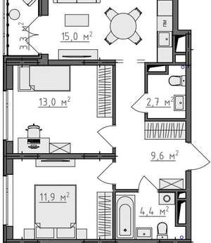 2-к квартира, вторичка, 58м2, 9/9 этаж