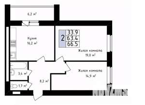 2-к квартира, вторичка, 67м2, 13/14 этаж