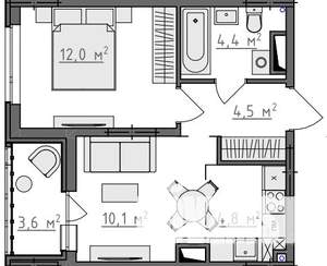 1-к квартира, вторичка, 38м2, 1/9 этаж