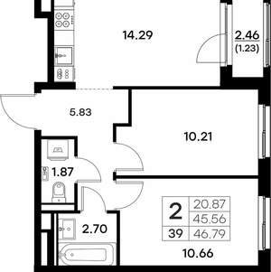 2-к квартира, вторичка, 47м2, 4/17 этаж