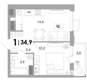 1-к квартира, вторичка, 35м2, 12/16 этаж