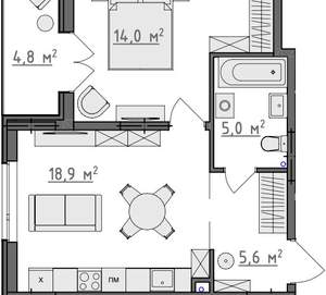 1-к квартира, вторичка, 46м2, 1/9 этаж