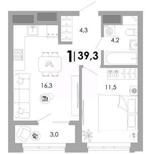 1-к квартира, вторичка, 39м2, 3/17 этаж