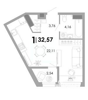 1-к квартира, вторичка, 33м2, 12/17 этаж