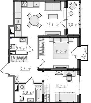 2-к квартира, вторичка, 58м2, 2/9 этаж