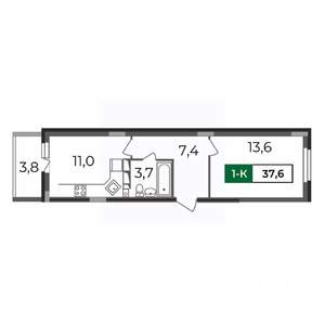 1-к квартира, вторичка, 38м2, 17/17 этаж