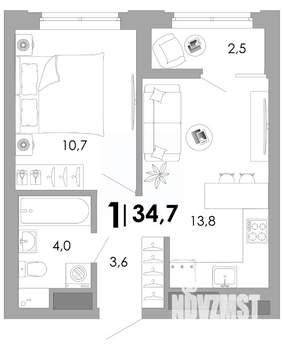 1-к квартира, вторичка, 35м2, 14/17 этаж