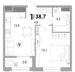 1-к квартира, вторичка, 39м2, 4/17 этаж