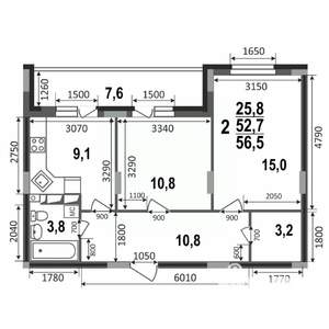 2-к квартира, вторичка, 57м2, 8/17 этаж