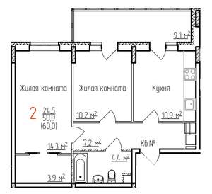 2-к квартира, строящийся дом, 60м2, 17/17 этаж