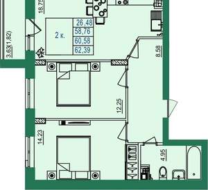 2-к квартира, вторичка, 61м2, 3/8 этаж