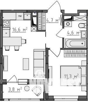 1-к квартира, вторичка, 39м2, 8/9 этаж