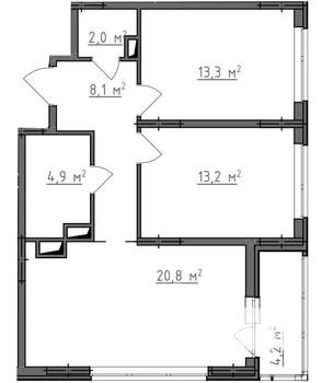 2-к квартира, вторичка, 64м2, 8/9 этаж