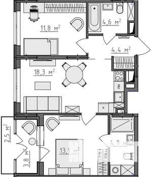 2-к квартира, вторичка, 60м2, 2/9 этаж