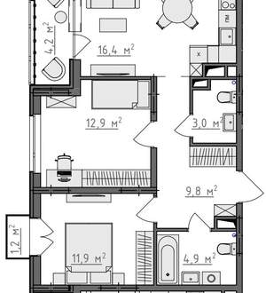 2-к квартира, вторичка, 61м2, 4/9 этаж