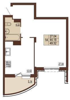 1-к квартира, вторичка, 49м2, 1/17 этаж