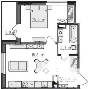 1-к квартира, вторичка, 45м2, 6/9 этаж