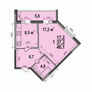 1-к квартира, вторичка, 40м2, 1/17 этаж