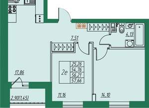 2-к квартира, вторичка, 56м2, 4/8 этаж