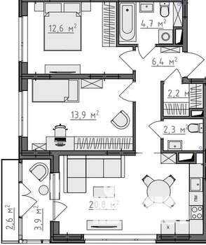 2-к квартира, вторичка, 66м2, 5/9 этаж