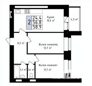 2-к квартира, вторичка, 59м2, 5/14 этаж