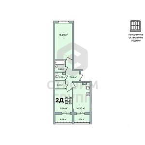 2-к квартира, вторичка, 68м2, 5/8 этаж