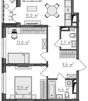 2-к квартира, вторичка, 58м2, 9/9 этаж