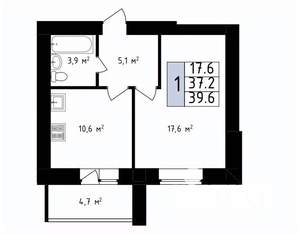 1-к квартира, вторичка, 40м2, 4/14 этаж
