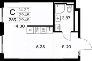 Студия квартира, вторичка, 29м2, 7/17 этаж