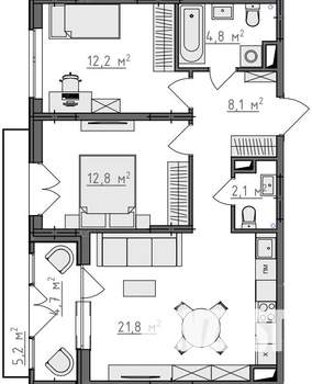 2-к квартира, вторичка, 66м2, 4/9 этаж