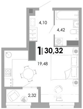 1-к квартира, вторичка, 30м2, 17/17 этаж