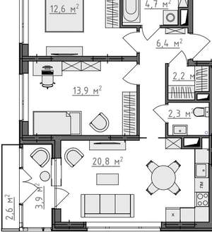2-к квартира, вторичка, 66м2, 2/9 этаж