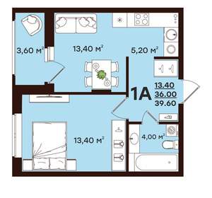 1-к квартира, вторичка, 40м2, 9/17 этаж