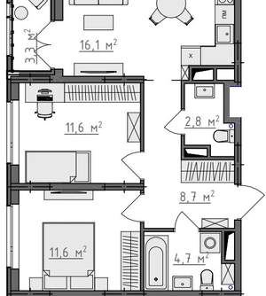 2-к квартира, вторичка, 57м2, 9/9 этаж