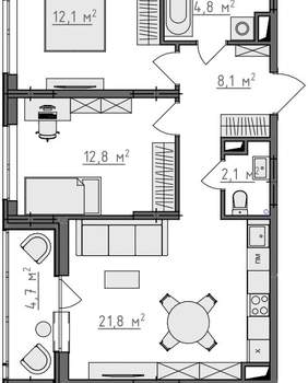 2-к квартира, вторичка, 64м2, 6/9 этаж