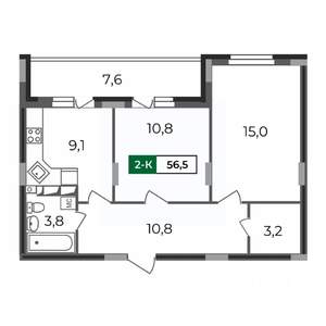 2-к квартира, строящийся дом, 57м2, 12/17 этаж