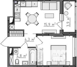 1-к квартира, вторичка, 39м2, 7/9 этаж